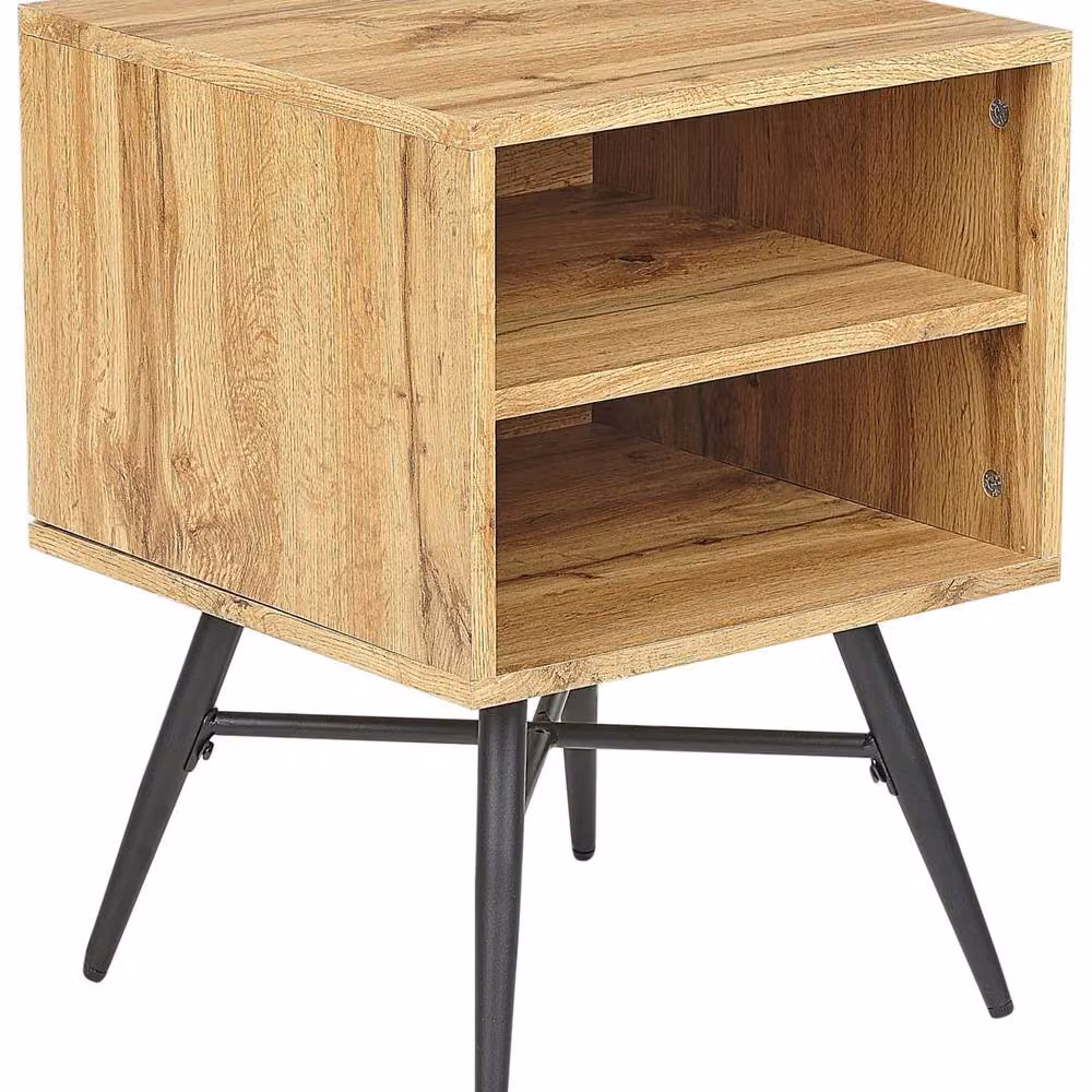 Wyld and Coco Mid-Century Brown MDF and Metal Bedside Table – 2
