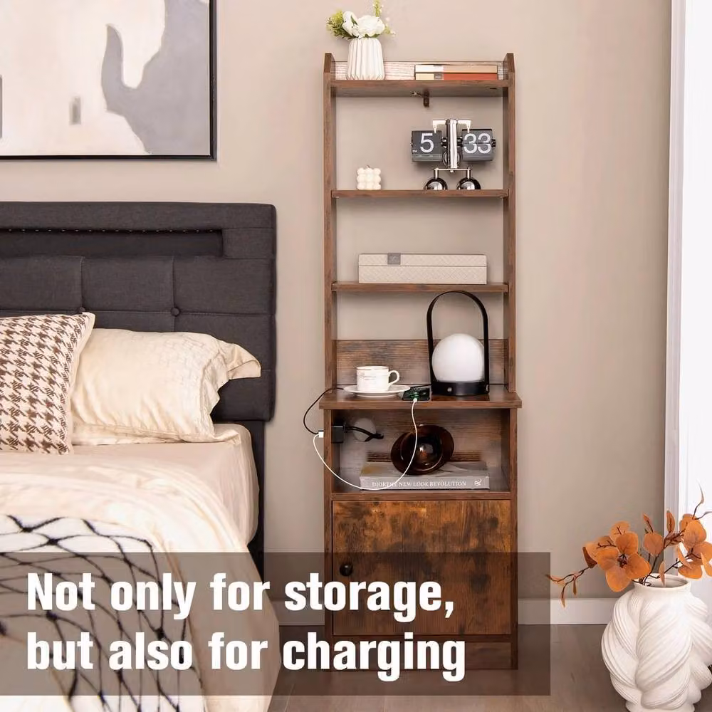 FORGEVIO Tall Night Stand Charging Station with Grommet in Brown – 3
