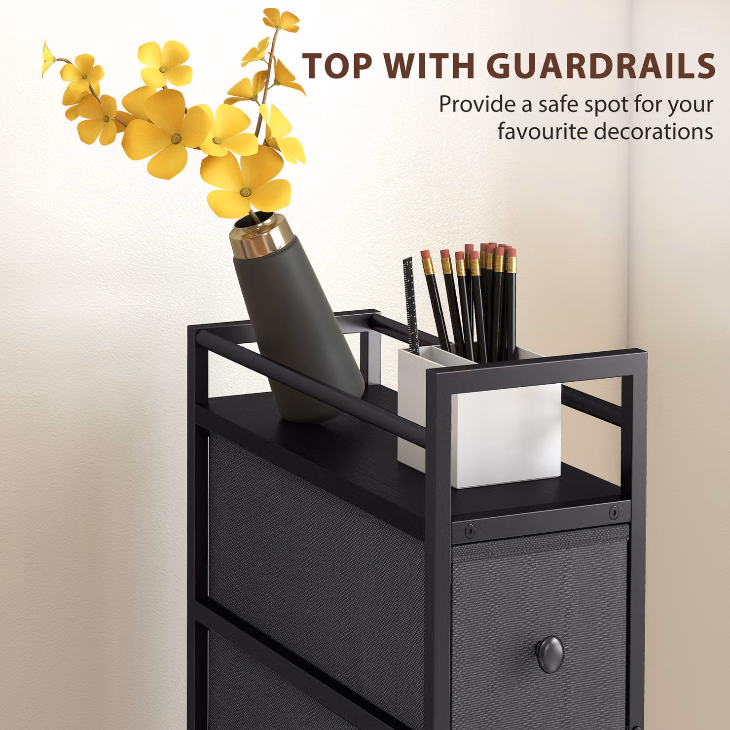 HOMCOM 4 Drawer Fabric Dresser Chest of Drawers with Steel Frame, Black – 5