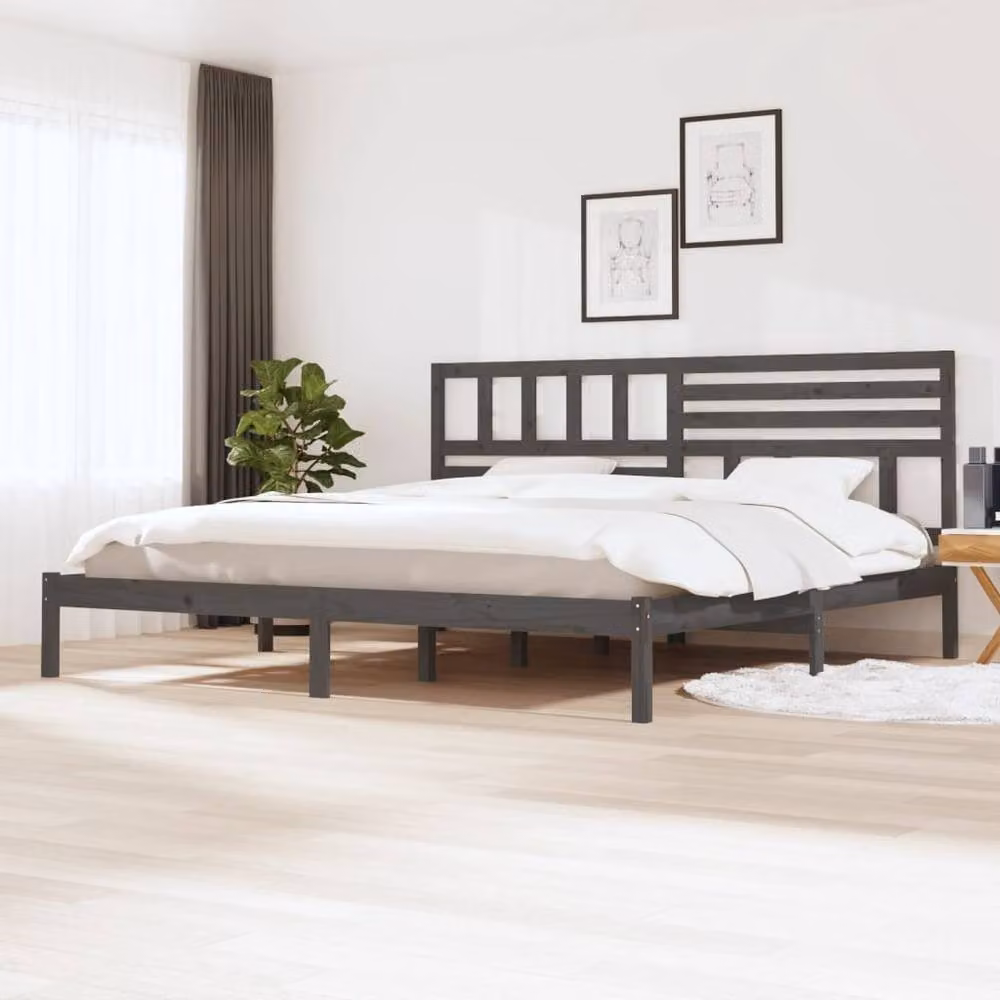 Berkfield Home Beautiful Bed Frame in Grey Solid Pine, W/D/H: 200 x 100 x 206 cm – 2