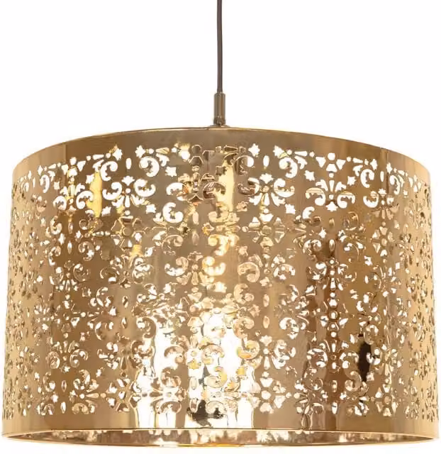 Happy Homewares Moroccan Designed Large Gold Metal Pendant Shade with Floral Decor – 1