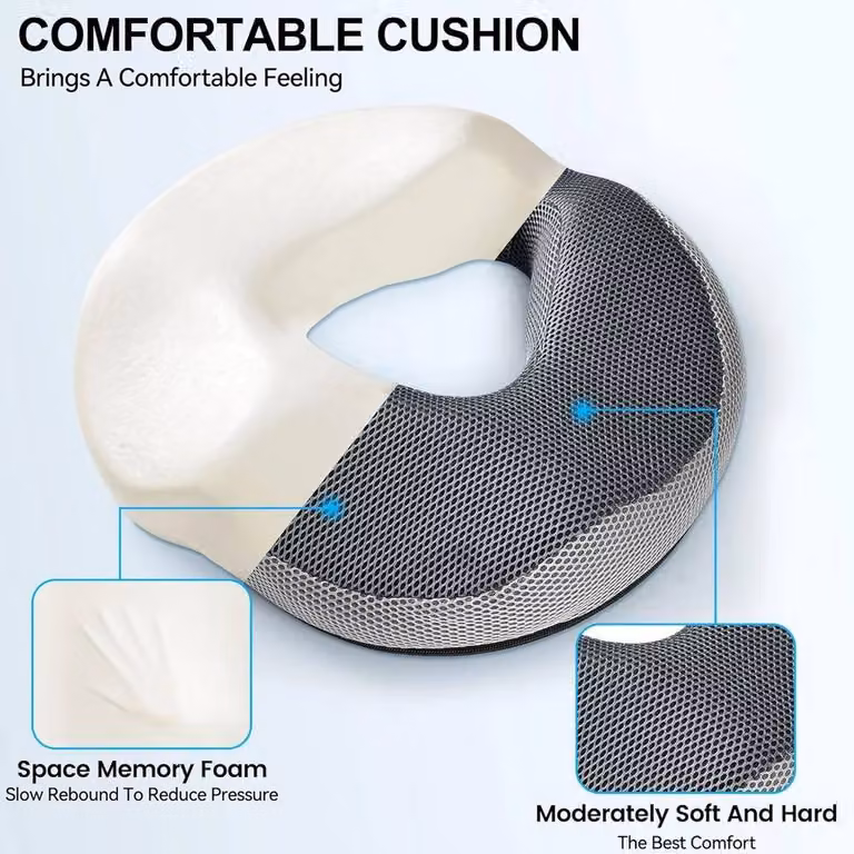 NESTLUNE Grey Memory Foam Donut Cushion, Ergonomic U-Shaped Non-Slip Medical Ring Seat, W: 100 cm, D: 190 cm