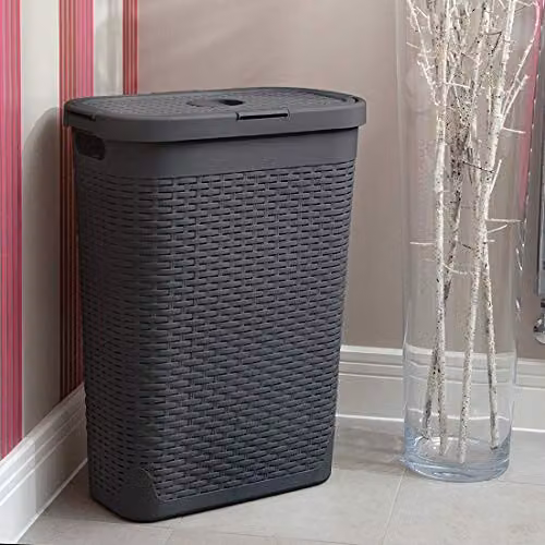 Addis Faux Rattan Slim Laundry Hamper, Anthracite Grey, W/D/H: 26.5 x 40 x 46.5 cm – 3