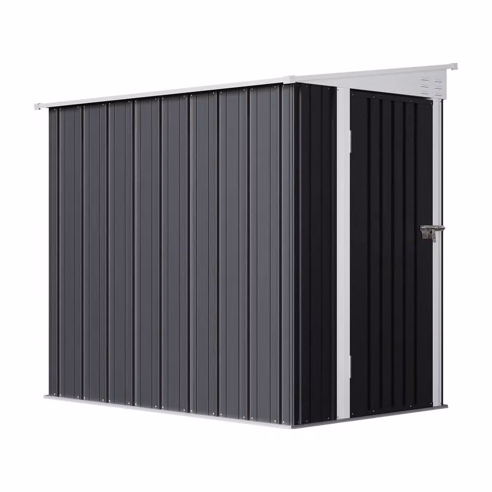 NESTLUNE Metal Lean-to Garden Storage Shed in Grey, W: 100 cm, D: 60 cm – 4