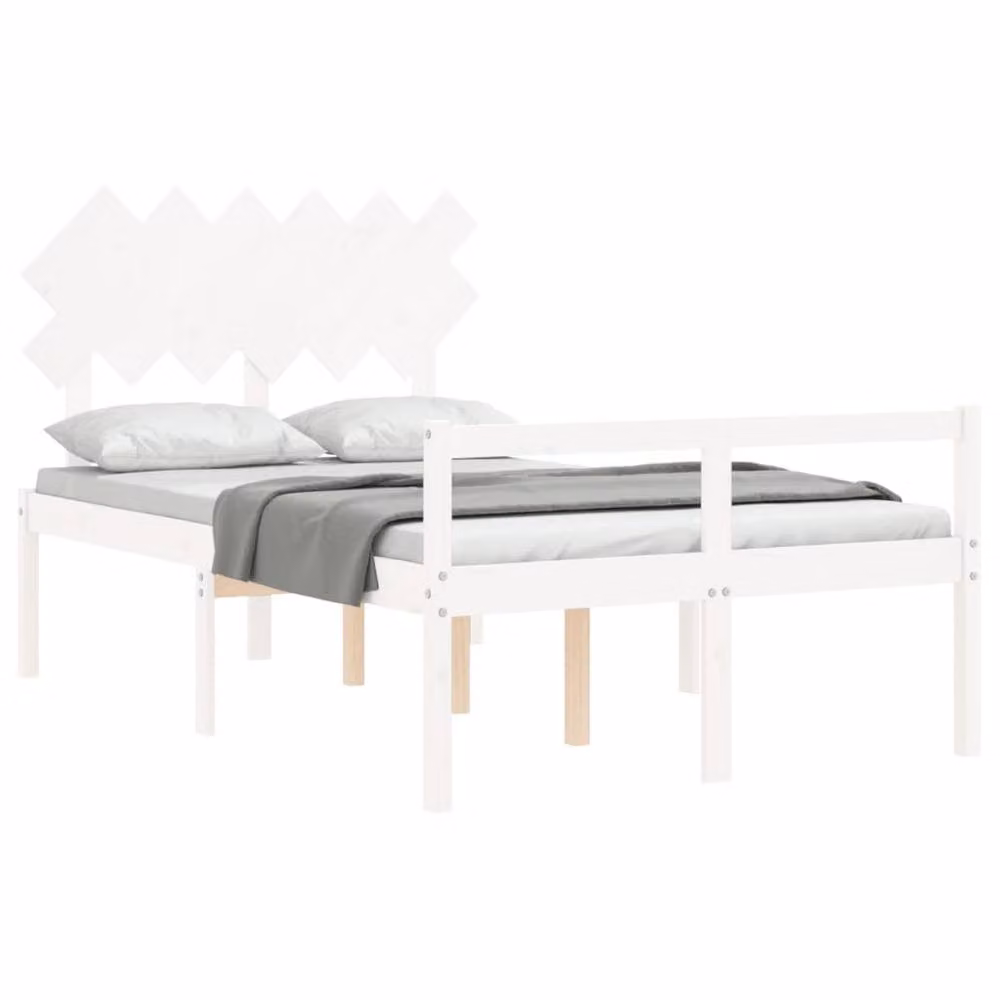 Berkfield Home Small Double Bed Frame with Headboard in White Solid Pine Wood, W/D/H: 120 x 200 cm – 2