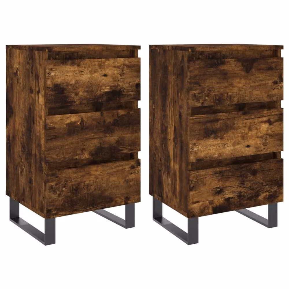 Berkfield Home Elegant Bedside Cabinets, 2 Piece Set in Smoked Oak Brown, W/D/H: 40 x 35 x 69 cm – 3