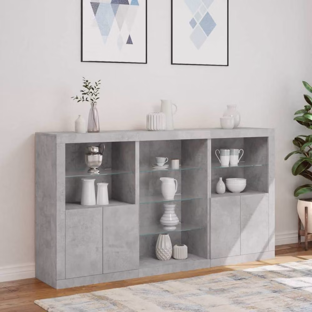 Berkfield Home Modern Sideboard with Integrated LED Lights in Concrete Grey, W: 181.5 cm, D: 37 cm, H: 100 cm – 3