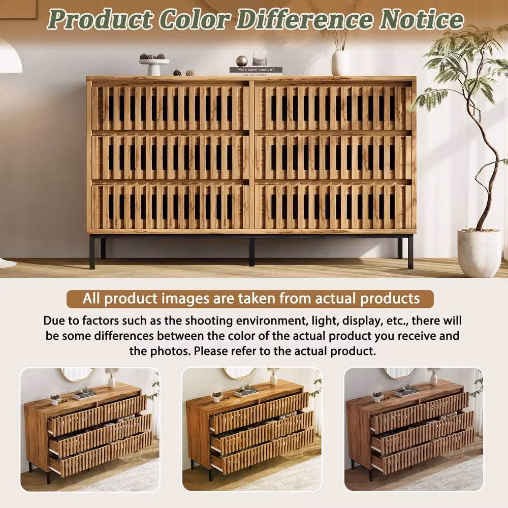 Merax Modern 6 Drawer Wooden Chest of Drawers with Metal Legs in Brown and Black, W/D/H: 120 x 40 x 81 cm – 5