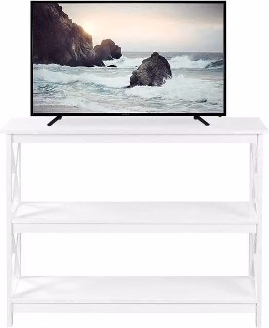 Kelvenix White 2-Tier Slim Console Table with X-Frame Design, W/D/H: 36.0 x 1.0 x 81.0 cm – 1