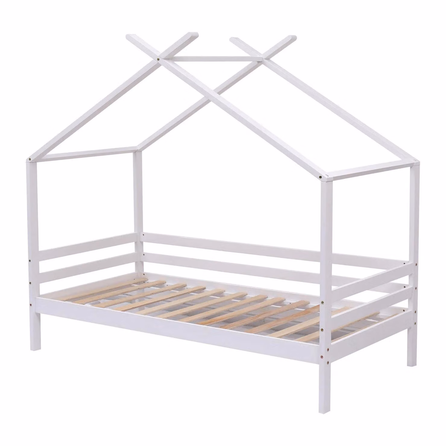 SlumberWorx Teddy Kids Wooden House Treehouse Single Bed Frame in White and Grey, Solid Pine Wood, 90 x 190 cm – 2