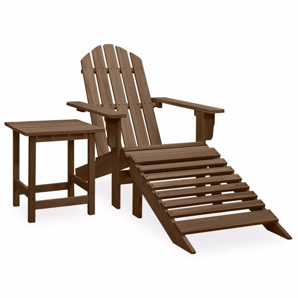 Berkfield Home Garden Adirondack Chair with Ottoman and Table in Brown Solid Wood – 2