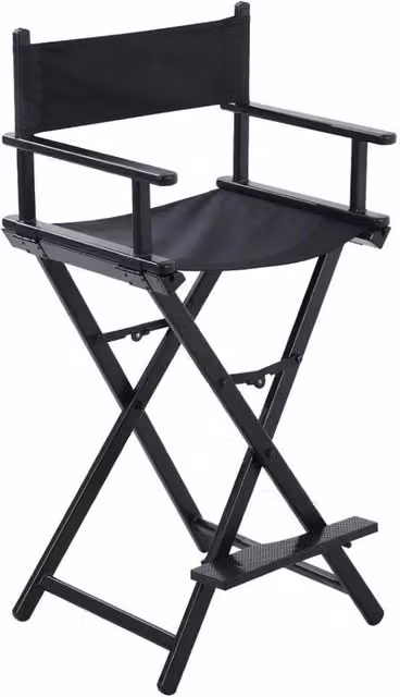 PAWNORA Black Fabric and Metal Makeup Artist Director Chair with Armrests – 1