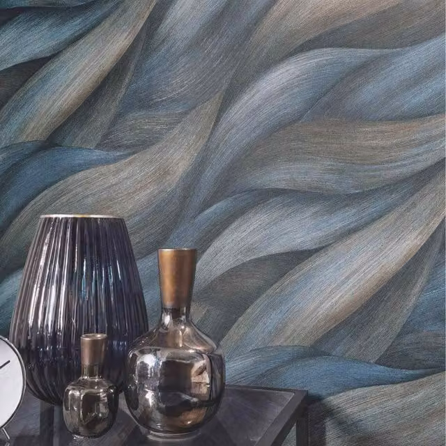 Erismann Casual Chic Leaf Waves Non-Woven Wallpaper in Blue and Dark Green