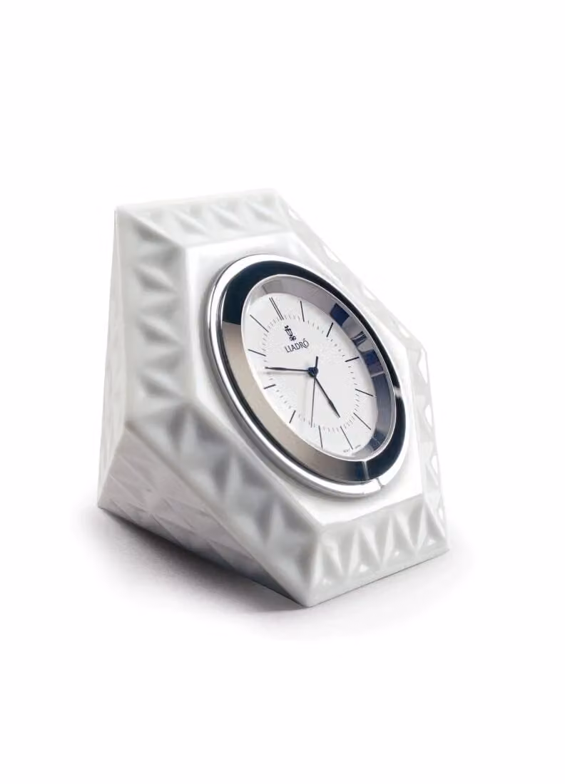 Lladró Frame Hexagonal White Porcelain Tabletop Analog Clock