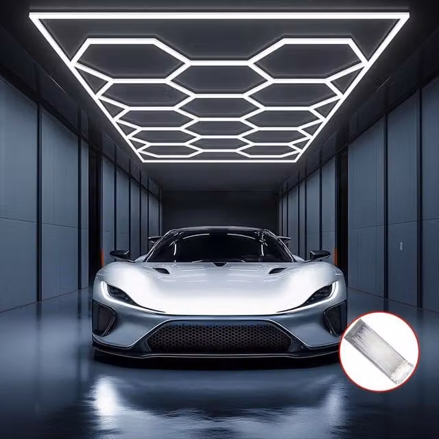 SPETLEK 14 Hexagon LED Ceiling Lighting in White for Garage, Workshop or Home Office