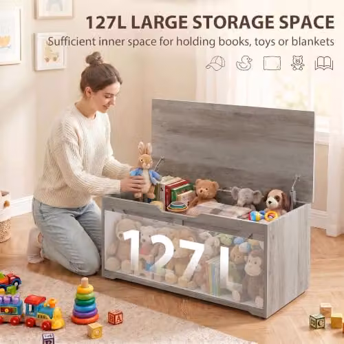 HOMCOM Grey Storage Trunk Bench with Soft-Close Lid, W/D/H: 100 x 40 x 45 cm – 2