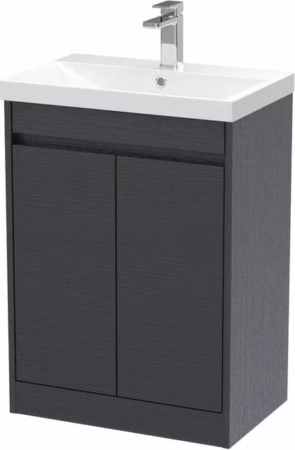Balterley Chartley 2 Door Floor Standing Bathroom Vanity Unit with Thin Edge Basin and Soft Close Doors, Graphite Grey, W: 62 cm, D: 39.5 cm, H: 83.5 cm