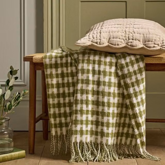 Laura Ashley Knapton Throw with Fringes, Olive Green, W: 130 cm, D: 170 cm