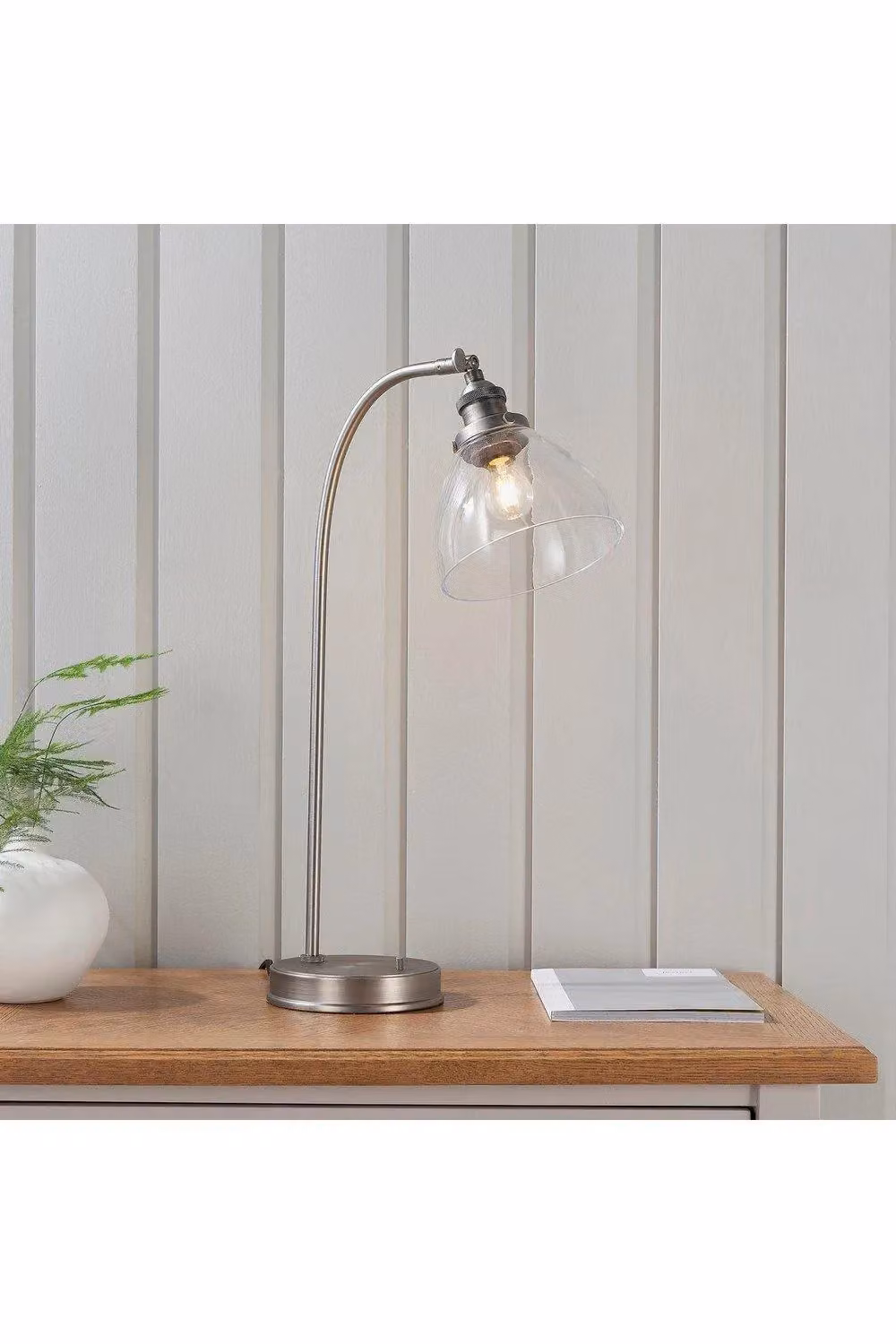 Netlighting Hansen Adjustable LED Task Table Lamp in Brushed Silver with Clear Glass – 2