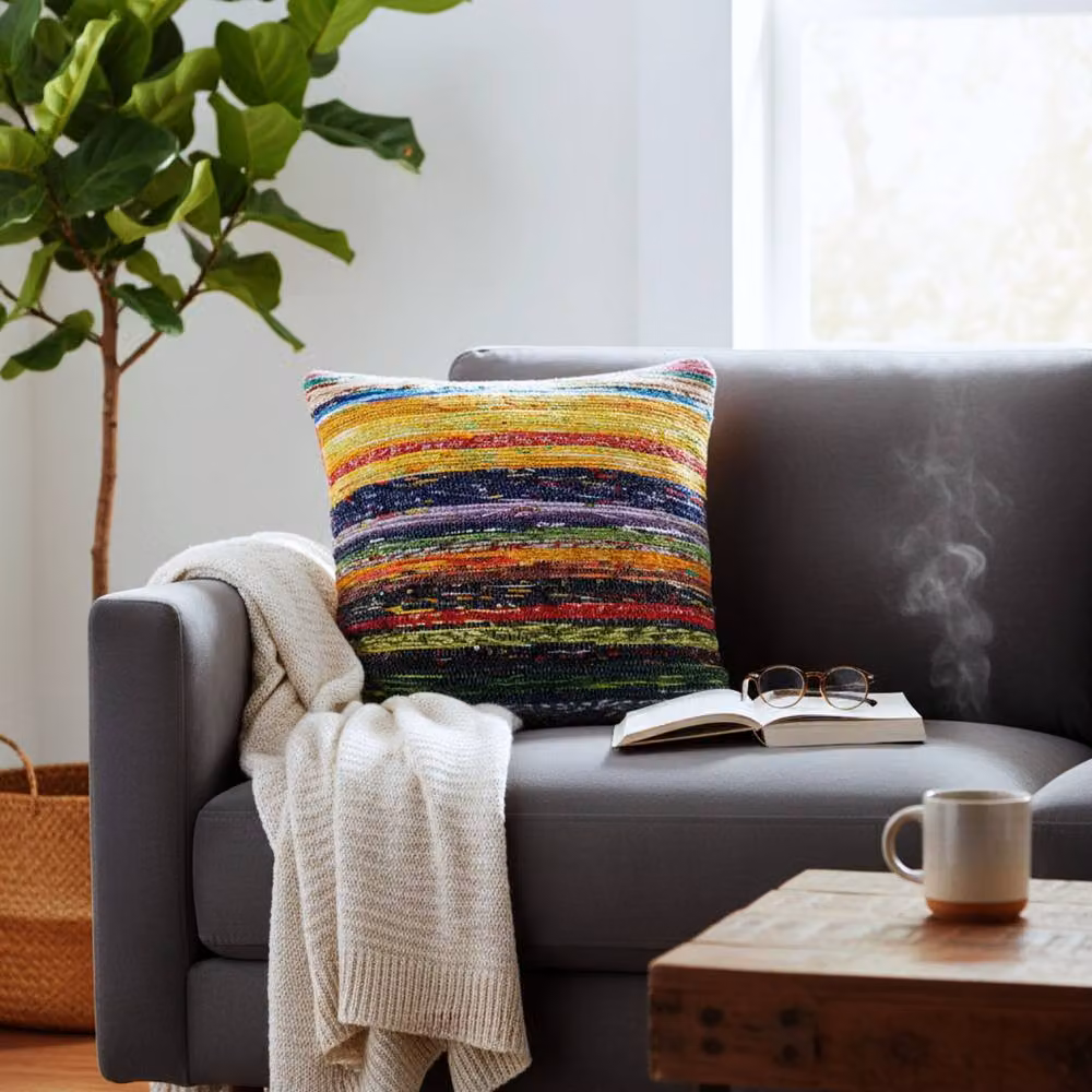 Four Candle Sunrise Oranges Rag Rug Cushion Covers, Orange and Multicolour, W/D/H: 45 x 45 x 45 cm – 2