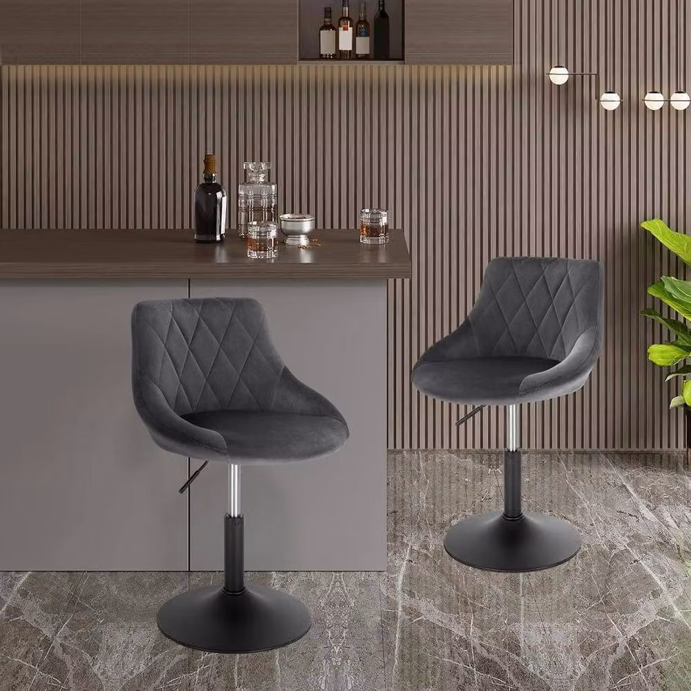 WOLTU Set of 2 Modern Upholstered Swivel Stools in Grey – 5
