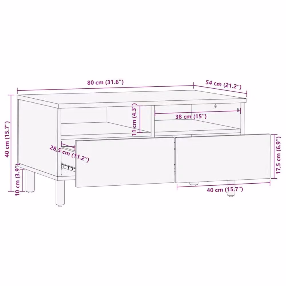 Berkfield Home Modern Black Rectangular Coffee Table W/D/H: 80 x 54 x 40 cm – 6