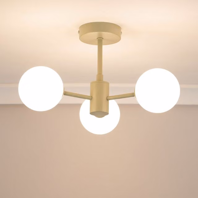 ValueLights Marlow 3 Arm Ceiling Light with Green Opaque Glass Globes and LED Bulbs