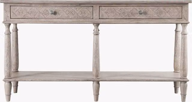 Perch & Parrow Juno Console Table with Two Drawers in Brown and White Vintage Wood