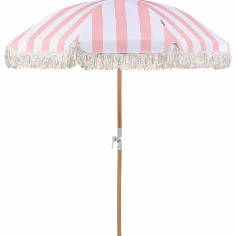 Wyld and Coco Round Garden Parasol in Pink and White with Beech Wood Pole, Diameter: 150 cm, Height: 210 cm – 2