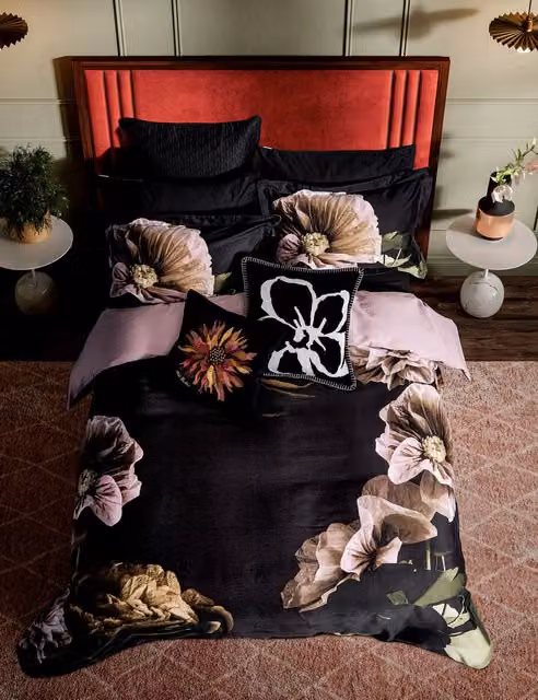 Ted Baker Paper Floral Pure Cotton Sateen Bedding Set, Navy Blue, W: 140 cm, L: 200 cm