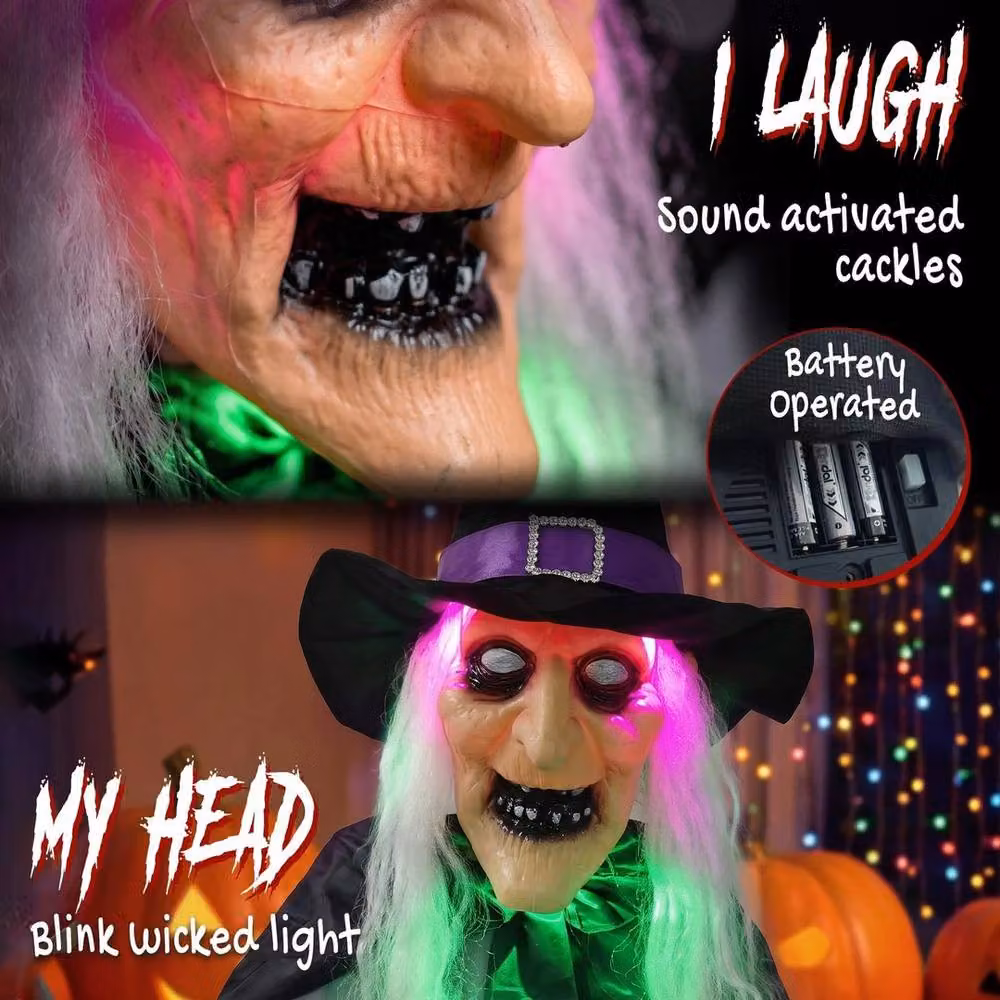 NESTLUNE Life Size Animated Scary Witch Halloween Animatronic Decor, Multicolour, Height: 200 cm – 4