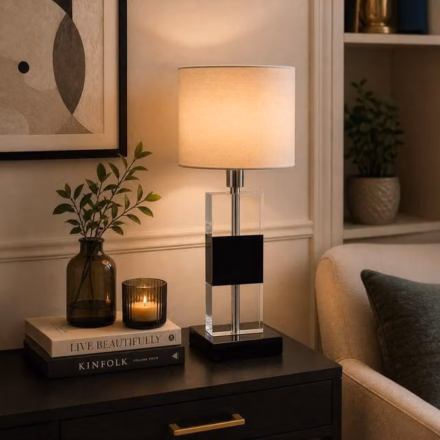 Orsina Modern Rectangular Black and Transparent Crystal Glass Table Lamp Base – 2