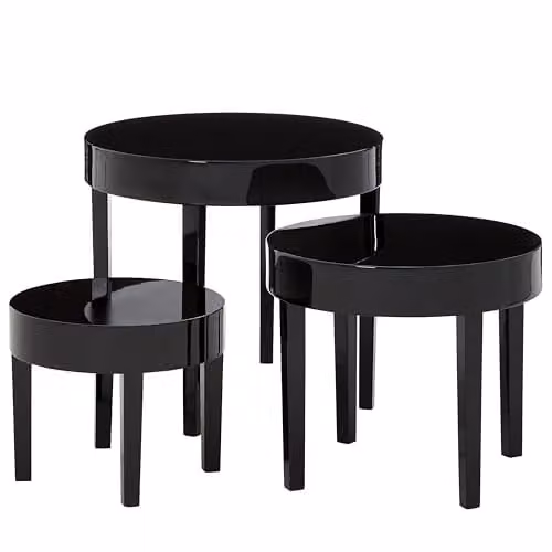 Orsina Set of 3 Black Glossy Nesting Tables with Round Tops – 1