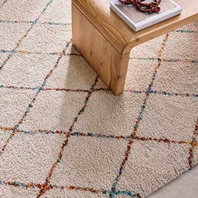 sweeek Geometric Boho Shaggy Interior Rug in Multicolour and Beige, W: 80 cm, L: 150 cm – 1