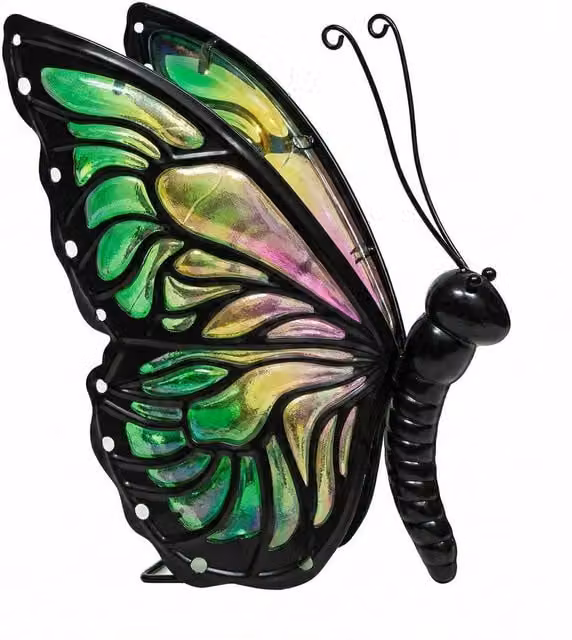 Bright Zeal Solar Butterfly Outdoor Lights, Hand-Painted Multicolour Glass Warm LED Decor – 1