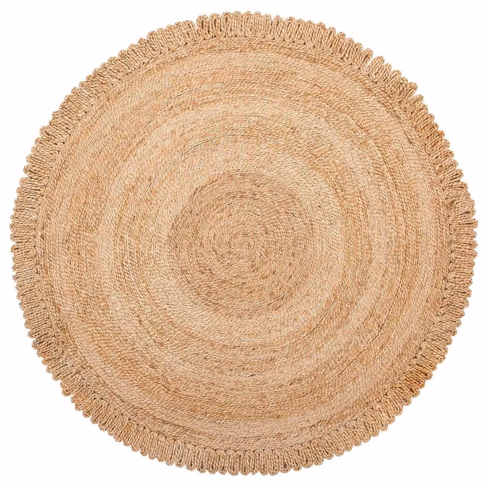 Wyld and Coco Round Beige Jute Rug with Spiral Braided Boho Design, Diameter: 140 cm – 2