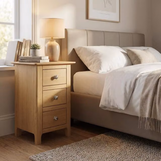 Taberno Pair of 2 Modern 3 Drawer Bedside Tables in Oak Effect Brown