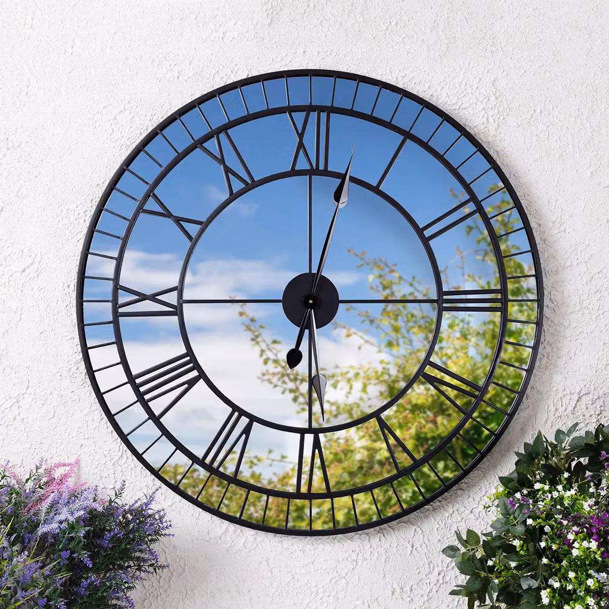 Charles Bentley Windermere Mirrored Skeleton Wall Clock, Black, Diameter: 90 cm – 2