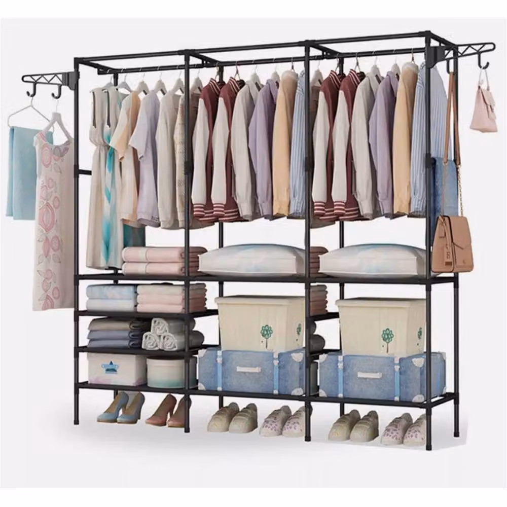 Nordara Modern Black Clothes Rail with Continuous Linear Rail, W/D/H: 100 x 60 x 170 cm – 2