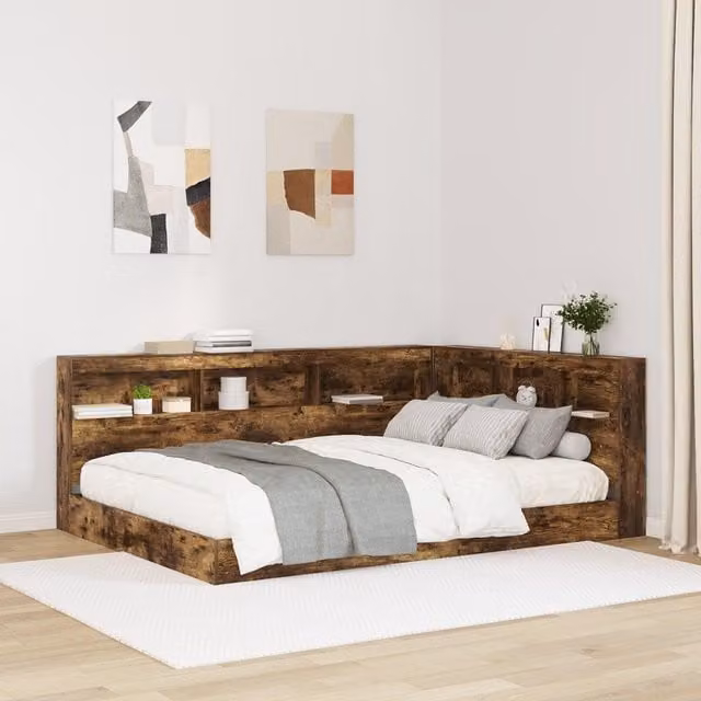 Berkfield Home Smoked Oak Storage Headboard with Integrated Shelf, Brown, Width: 150 cm – 1