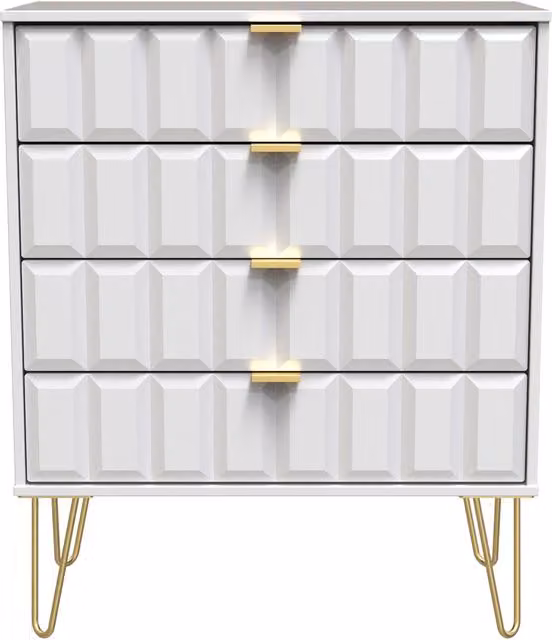 Ready Assembled 2 U Metro 4 Drawer Chest in White and Gold – 1