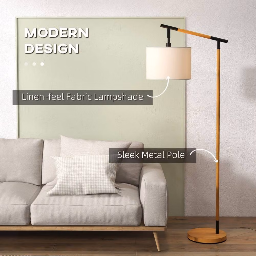 Wyld Haus Liloel Brown Metal Floor Lamp with Adjustable Beige Fabric Shade and LED Bulb, H 165 x W 35 x D 30 cm – 4