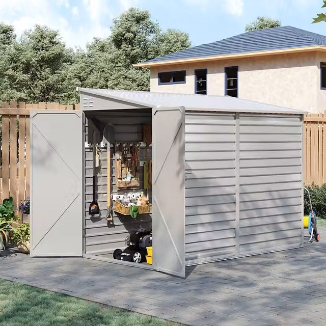 Breeins Steel Garden Storage Shed with Sloping Pent Roof and Side Door in Light Grey