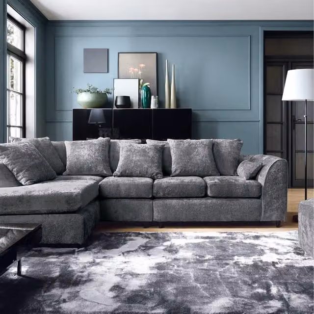 Abakus Direct Harriet Large Left Facing Corner Sofa in Dark Grey Crushed Chenille Fabric