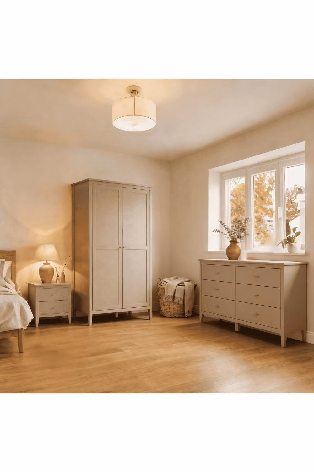 Home Source Grace 2 Door Wardrobe in Beige with Internal Shelves and Hanging Rail, W: 102 cm, D: 54.5 cm, H: 180 cm – 2