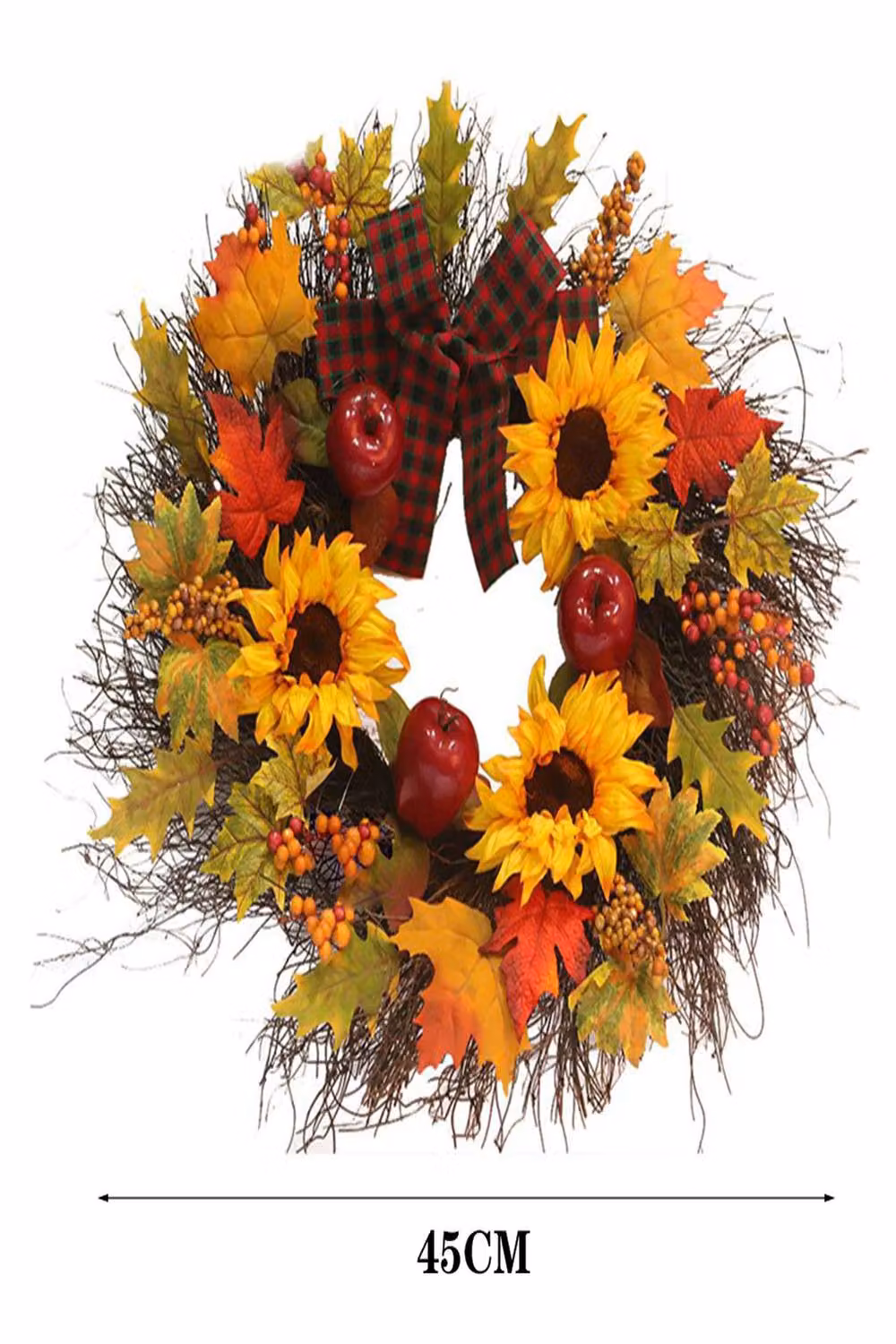 Garden Sanctuary Prelit Autumn Wreath with Artificial Maple Leaves and Sunflowers in Orange – 3
