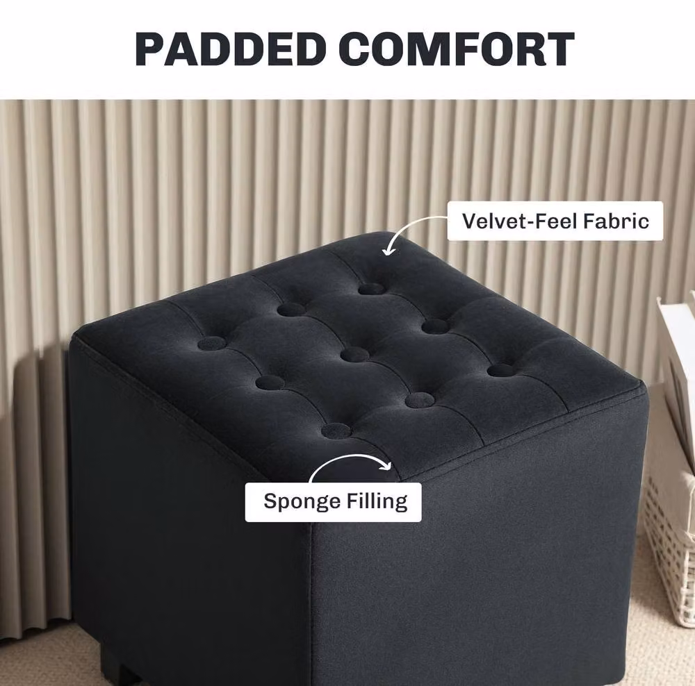 STILVORA Grey Velvet Cube Ottoman Stool with Wood Frame, W/D/H: 35 x 35 x 35 cm – 4