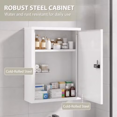 HOMCOM Wall Mounted White Bathroom Medicine Cabinet with Combination Lock and Internal Shelves, W/D/H: 53.5 x 40 x 15 cm – 2
