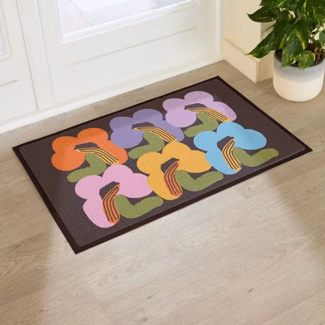 Artsy Mats Elizabeth Olwen Chunky Flowers Indoor/Outdoor Doormat, Brown and Multicolour, W: 90 cm, D: 60 cm