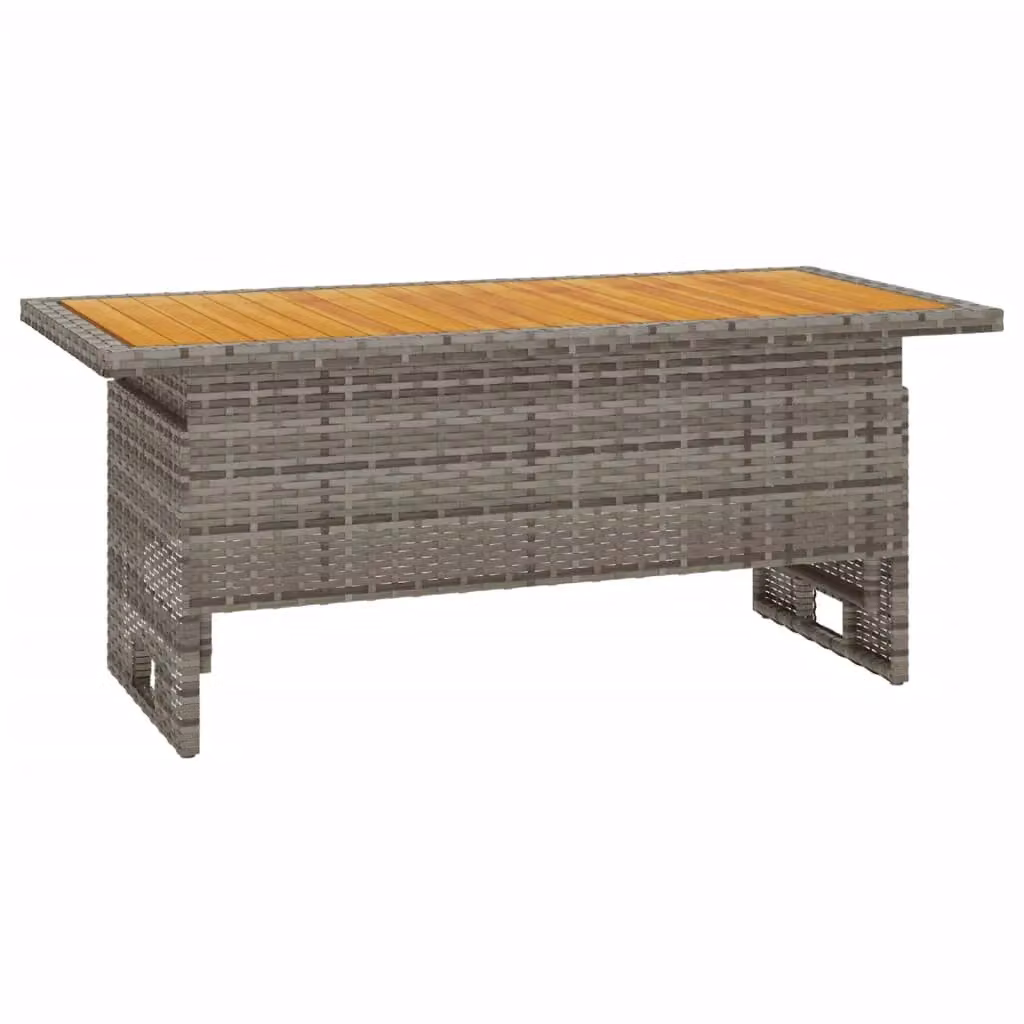 Berkfield Home Grey Garden Table with Solid Acacia Wood and Black Poly Rattan, W: 100 cm, D: 50 cm, H: 43-63 cm – 2